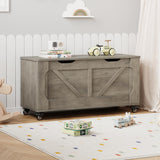 Garvee Banc Coffre de Rangement en Bois sur roulettes – 100 cm, capacité 160 kg, Angles arrondis, charnières de sécurité – Style Moderne Rustique pour entrée, Salon ou Chambre – Coupe en U – Gris