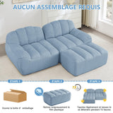 KOMHTOM Canapé Modulaire en Velours Côtelé, Canapé Salon Moderne, Coussin d'assise Confortable en Mousse Haute Densité 32D, Canapé Combinable Librement (Bleu, 2 Places en L)
