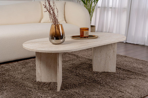 Hanah Home Élégante Table à café, Travertine, 119 x 39,8 x 60 cm, 100% mélamine, épaisseur 18 mm, Design élégant en marbre pour espaces de Vie Modernes