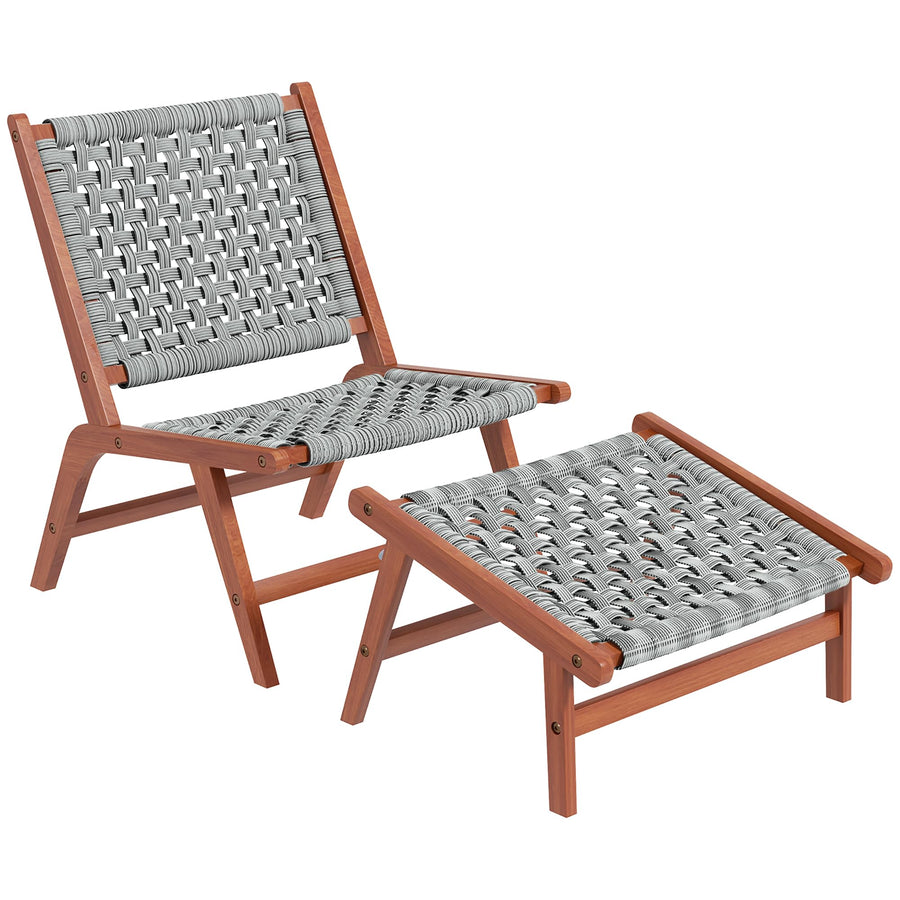 Outsunny Fauteuil de Jardin avec Repose-Pieds - Chaise Relax en Bois d Outsunny Fauteuil de Jardin avec Repose-Pieds - Chaise Relax en Bois d'acacia et Corde résine tressée - Naturel, Gris