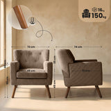 CLP Fauteuil Rembourre en Velours cotele Kioni avec accoudoirs, Fauteuil Bergere Jusqu a 150 kg, Fauteuil Relax et TV pour Salon Couleur:Marron foncé