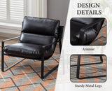 chairus Fauteuil de Loisirs en Cuir PU Modern Chaise de Relaxation pour Salon Fauteuil de Chambre avec Cadre en Métal (Noir)