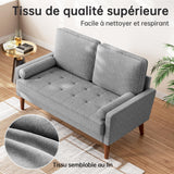 Vesgantti Petit Canapé 2 Places Gris Clair, Canapé en Lin 121cm avec Coussin à Ressorts, Mini Canapé Chambre avec Accoudoirs, Canapé de Salon Moderne, Canapé Fixe 2 Places, Gris Clair Causeuse