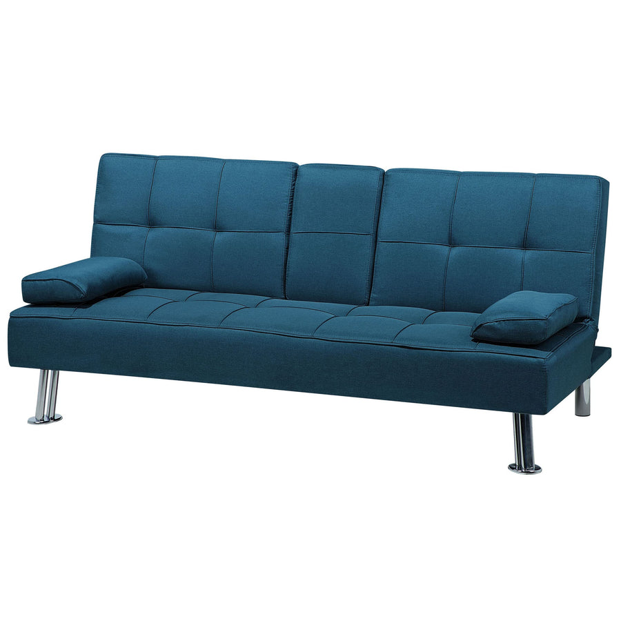 Canapé Clic Clac Convertible 3 Places en Tissu Bleu avec Pieds Argentés Design Ultra Moderne pour Salon Confortable Beliani Canapé Clic Clac Convertible 3 Places en Tissu Bleu avec Pieds Argentés Design Ultra Moderne pour Salon Confortable Beliani