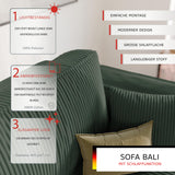 GREKPOL Sofa 240x105 cm - Canapé 3 Places Velours Côtelé - Vert Canapé Convertible 3 Places avec Dossier rembourré