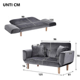 Canapé-lit inclinable en velours gris 2 places pour salon/chambre d'amis/bureau Design moderne 125 x 61 x 70 cm