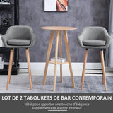 HOMCOM Tabourets de Bar Design scandinave - Lot de 2 tabourets de Bar Grand Confort avec Repose-Pieds et accoudoirs - Bois Massif Lin Gris foncé