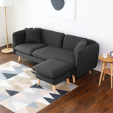 CONCEPT USINE - Canapé Scandinave Isko 3 Places Gris Anthracite - Canapé Nordique Moderne avec Ottoman Pouf - Largeur 203 cm - Tissu 100% Polyester - Facile À Entretenir, Design Moderne, Résistant