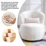 Fauteuil de relaxation pivotant avec coussin lombaire et pied en métal pivotant - Chaise longue rembourrée pour chambre à coucher, salon, coiffeuse, tissu peluche blanc Teddy - Charge maximale : 100