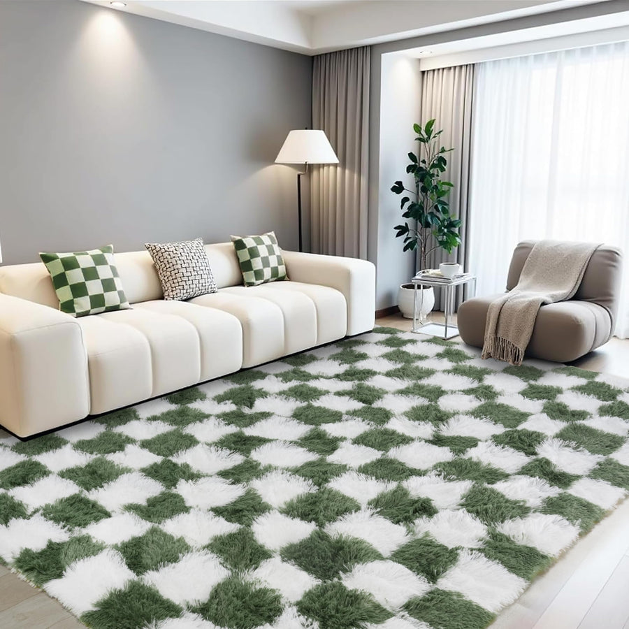 Cekene Grand tapis à poils longs ultra doux et lavable pour chambre à coucher, salon, salle de jeux, dortoir - Vert - 200 x 300 cm
