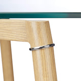 Relaxdays Basse en Verre, Dessus Table Trempé, Pieds Métal Aspect Bois HLP : 45 x 120 x 60 cm, Transparent/Marron, Durchsichtig/Braun