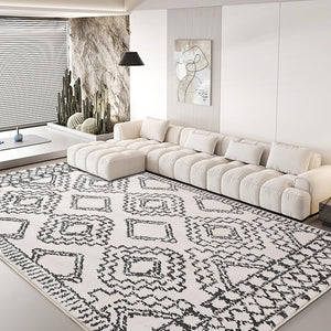 Leesentec Tapis Salon Abstrait Moderne à Motif Géométrique - Poil Court, Doux pour Chambre - Noir, Blanc, Beige, Ivoire (Ivoire/Noir, 200 * 250cm)