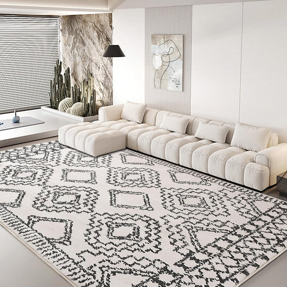 Leesentec Tapis Salon Abstrait Moderne à Motif Géométrique - Poil Court, Doux pour Chambre - Noir, Blanc, Beige, Ivoire (Ivoire/Noir, 200 * 250cm)