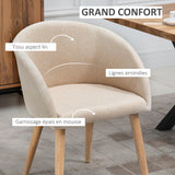 HOMCOM Lot de 2 chaises de Salle à Manger Chaise de Cuisine Design scandinave - Pieds inclinés effilés Bois Caoutchouc - Assise Dossier accoudoirs ergonomiques Aspect Lin Beige