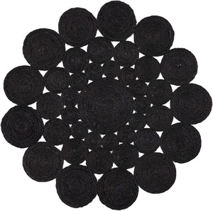 THE PIKKU INTERNATIONAL Tapis rond tressé à la main en jute - Tapis rustique pour salon, couloir, couloir, noir, 80 x 80 cm