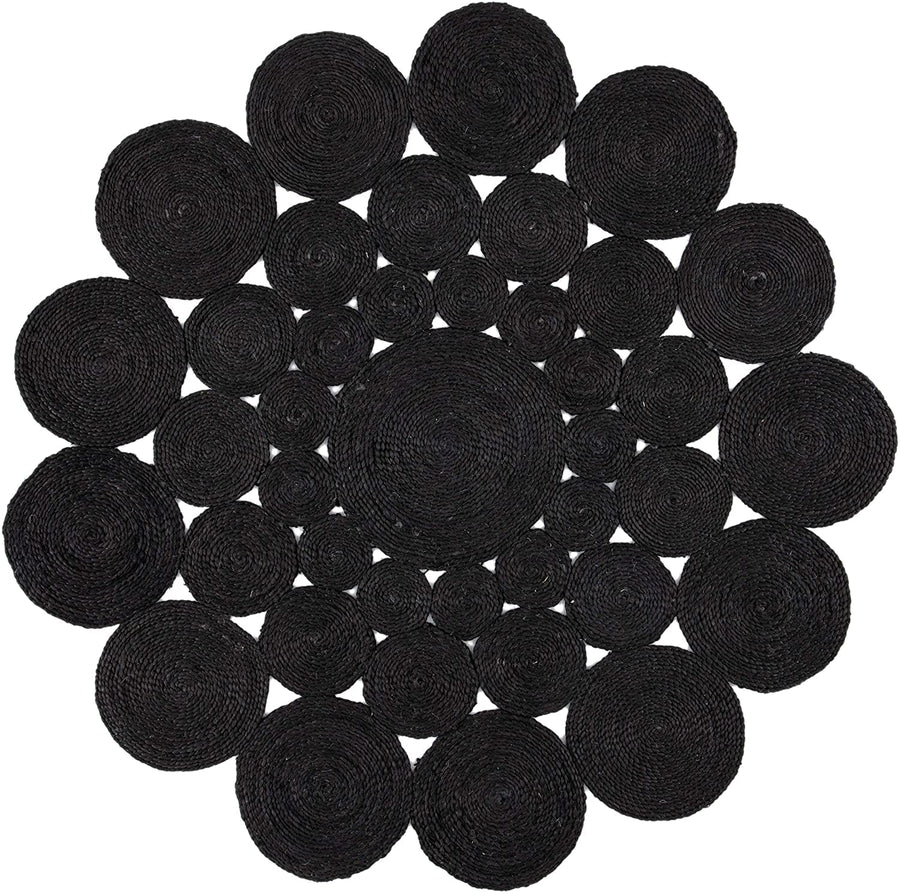 THE PIKKU INTERNATIONAL Tapis rond tressé à la main en jute - Tapis rustique pour salon, couloir, couloir, noir, 80 x 80 cm THE PIKKU INTERNATIONAL Tapis rond tressé à la main en jute - Tapis rustique pour salon, couloir, couloir, noir, 80 x 80 cm