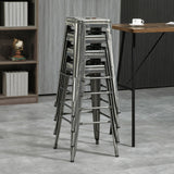 HOMCOM Lot de 4 tabourets de Bar Empilable Chaise de Bar Industriel avec Repose-Pied Hauteur d'Assise 76 cm, Cadre en métal, Style rétro, pour Salle à Manger, Balcon, bistrot ou Bar, Argent