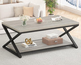 HSH Table Basse Salon Bois pour Canapé Moderne Stable Minimaliste X-Stripes avec Espace de Rangement 120 cm Chêne Gris
