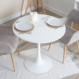 MEUBLE COSY Table Salle à Manger Ronde Scandinave 2-4 Personnes pour Salon Cuisine, en Bois d'ingénierie et métal, Blanc, 80x80x73cm
