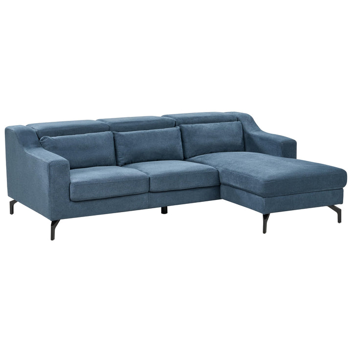Beliani Canapé d Beliani Canapé d'angle en Velours Bleu Foncé avec Appuis-tête Réglable pour Salon Moderne