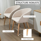 HOMCOM Lot de 2 chaises de Salle à Manger Chaise de Cuisine Design scandinave - Pieds inclinés effilés Bois Caoutchouc - Assise Dossier accoudoirs ergonomiques Aspect Lin Beige