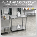 HOMCOM Table de Travail en Acier Inoxydable Table de préparation 2 étagère, Plan de Travail pour Cuisine, Garage, Jardin, 90 x 60 x 86 cm, argenté