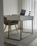 Table Console Blanche et Dorée avec 2 Tiroirs Poignées Design Idéale comme Coiffeuse ou Bureau pour Chambre ou Salon Glamour Beliani