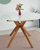 Ragaba, Biju, Table de Salle à Manger Ronde, 110 cm, Table de Salle à Manger pour 6 Personnes, Frêne Massif et Plateau MDF, Peu encombrante, Extensible, Blanc Craie
