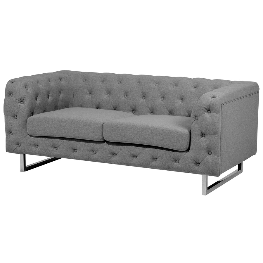 Canapé Fixe 2 Places Style Chesterfield Capitonnés en Tissu Gris Clair avec Pieds en Acier Inox Top Tendance pour Salon Chic et Glamour Beliani