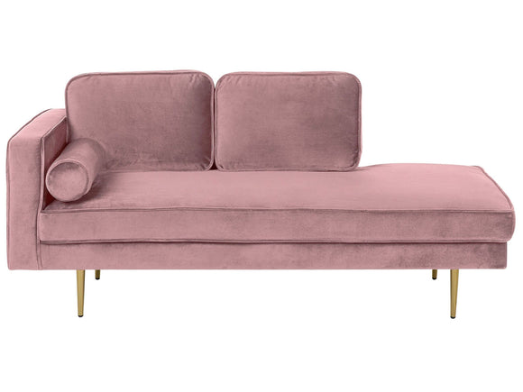 Chaise Longue Méridienne Côté Gauche en Velours Rose Clair pour Salon Glamour Beliani