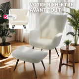 TecTake® Fauteuil Salon Confortable & Tabouret en Tissu bouclé Fauteuil Scandinave Moelleux avec Accoudoirs Chaise Ergonomique pour Salle à Manger, Chambre, Siege Bureau, Allaitement - Crème/Noir