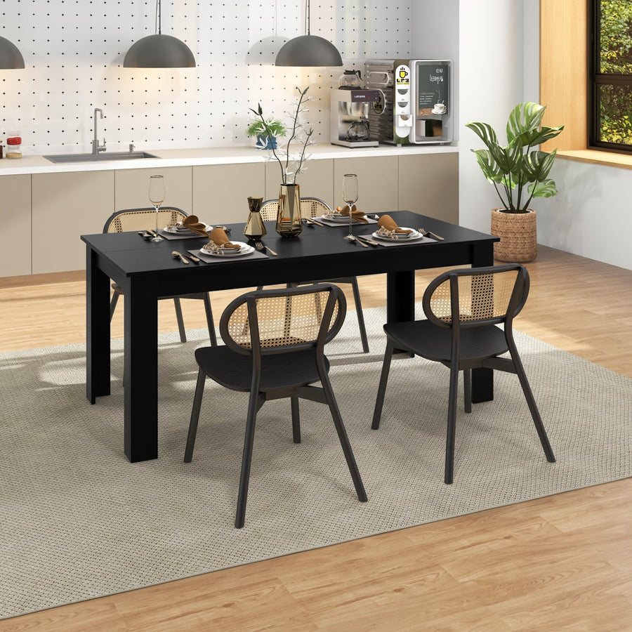 COSTWAY Table Salle à Manger de 160 CM pour 6-8 Personnes, Table Cuisine Rectangulaire avec Pieds en Formes de L Robustes, Table à Manger Noire Design, Montage Facile COSTWAY Table Salle à Manger de 160 CM pour 6-8 Personnes, Table Cuisine Rectangulaire avec Pieds en Formes de L Robustes, Table à Manger Noire Design, Montage Facile