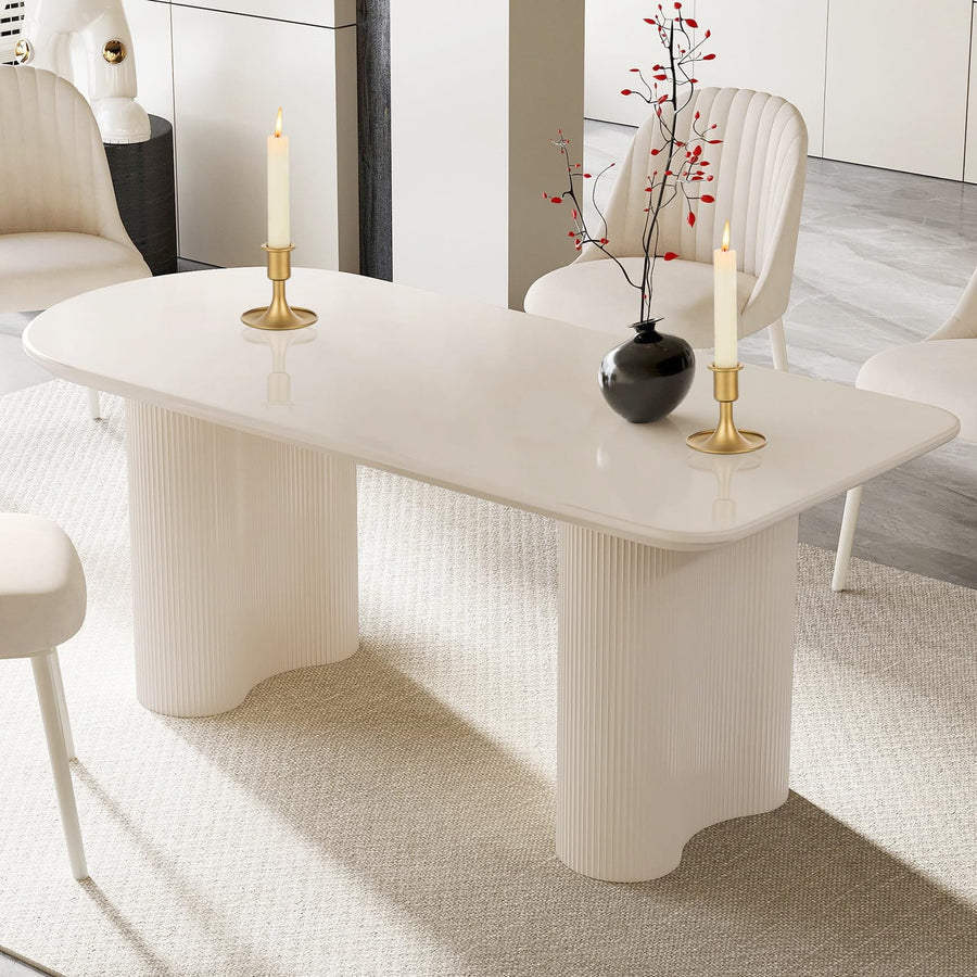 YYZIWYUN Table de Salle à Manger Blanche Ovale 140 cm - Grande Table Rectangulaire Moderne pour 2, 4, 6 Personnes