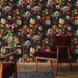 VEELIKE Papier Peint Fleuri Pivoine Vintage Papier Peint Floral Foncé Bouquet Papier Peint Adhesif Rouleau Fleur Papillon Papier Peint Mural Papier Collant pour Meuble Chambre Salon 44,5cm × 300cm