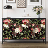 VEELIKE Papier Peint Fleuri Foncé Vintage Papier Peint Fleur Rose Aquarelle Papier Peint Adhesif Mural Botanique Noir Papier Collant pour Meuble Chambre Salle de Bain Armoire Amovible 44,5cm×300cm