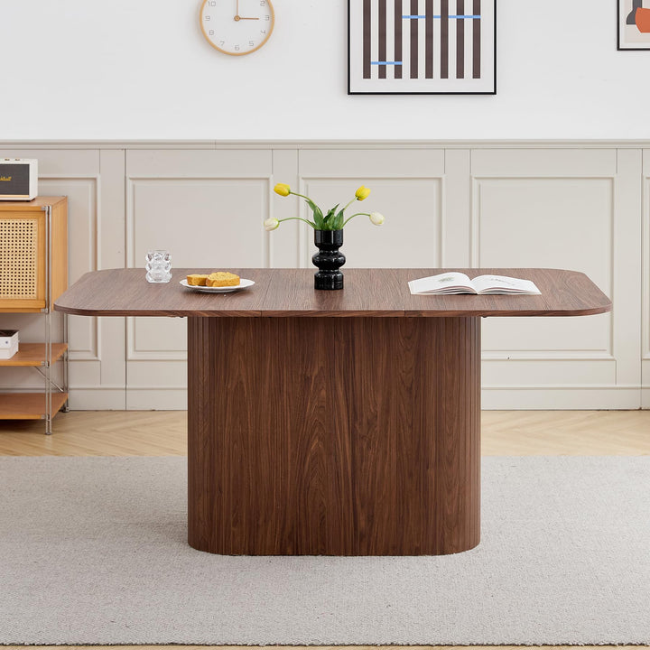 BenyLed Table à Manger Rectangulaire de 160 cm pour 4 à 6 Personnes, Table de Cuisine Moderne avec Piétement à Lattes en Bois pour la Maison, Le Restaurant, Le Bureau, etc. (Noyer)