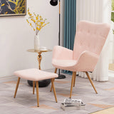 Albatros Fauteuil à Oreilles avec Tabouret Oxford Rose - Housse Confortable Aspect Fourrure Vintage et élégant - Fauteuil de Lecture ou Fauteuil