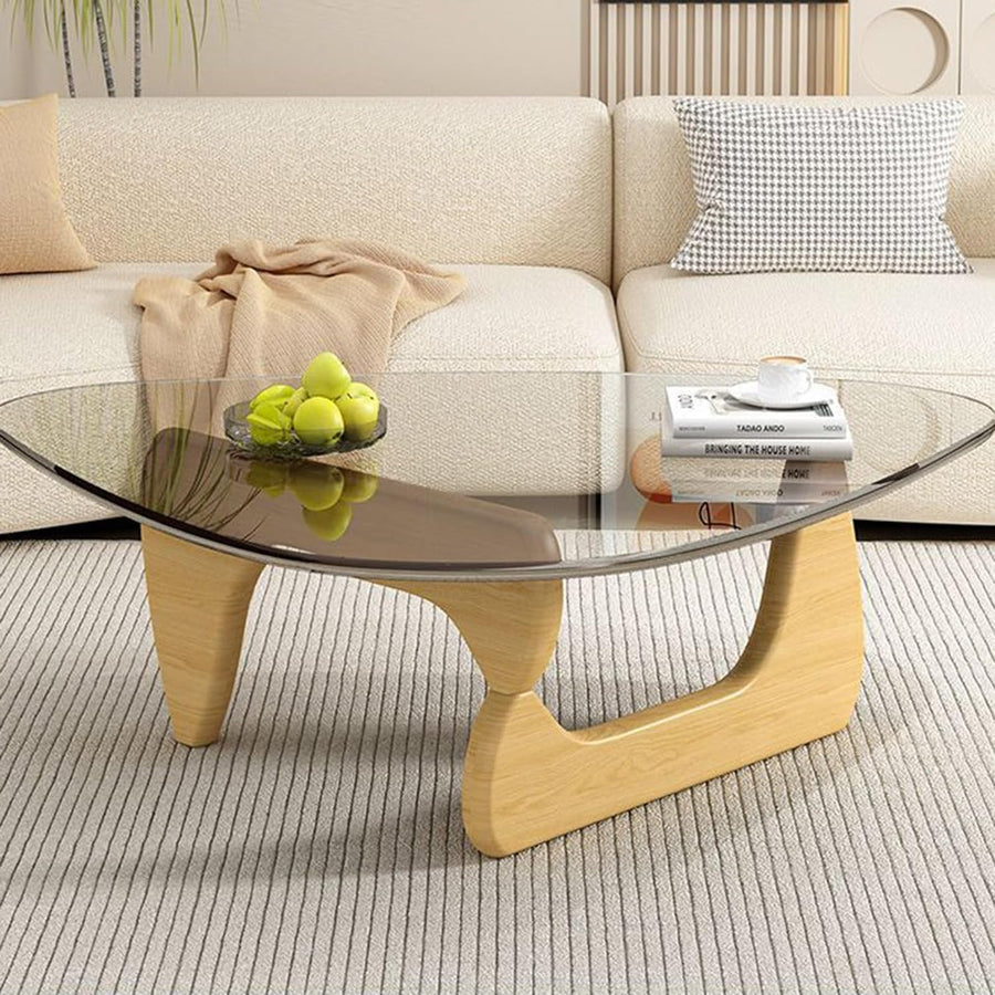 QWPDWA Table Basse Triangulaire en Verre, Table Basse Moderne, Base en Bois Massif et Plateau en Verre Transparent Triangle Table D QWPDWA Table Basse Triangulaire en Verre, Table Basse Moderne, Base en Bois Massif et Plateau en Verre Transparent Triangle Table D'appoint Moderne pour Salon, Patio, Étude