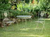 Salon de jardin - 1 table et 2 chaises - fer forgé - style antique - blanc/vert