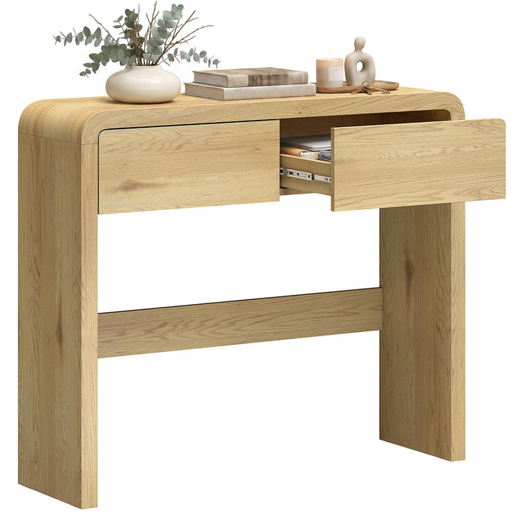 HOMCOM Table Console avec 2 Tiroirs Console 100 x 30 x 85 cm Bois Naturel