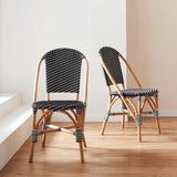 Alice's Home - Lot de 2 chaises empilables bistrot en rotin et polyrotin Noir et Blanc. L 48 x P 58 x H 90cm