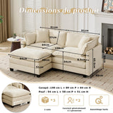 Canapé modulable 2 places L 198 cm, chenille beige, double coussins