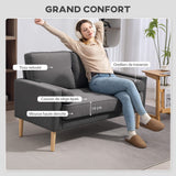 HOMCOM Canapé 2 Places Moderne Velours 127 cm, Assise Capitonnée, Gris