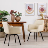 Baroni Home Fauteuil Moderne Pivotant avec Accoudoirs et Revêtement en Simili Cuir et Pieds en Acier Noir, Chaise Ergonomique de Salon, Chambre à Coucher, Chaise de Lecture, Beige, 55x85x47 cm