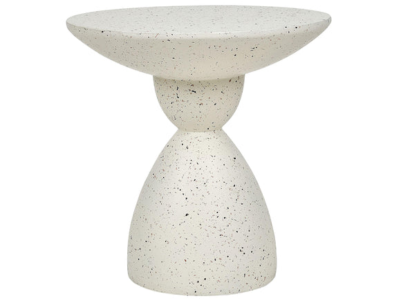 Table d'Appoint Effet Terrazzo Forme Contournée Ronde 52 cm Résistant Blanc Cassé Caffi