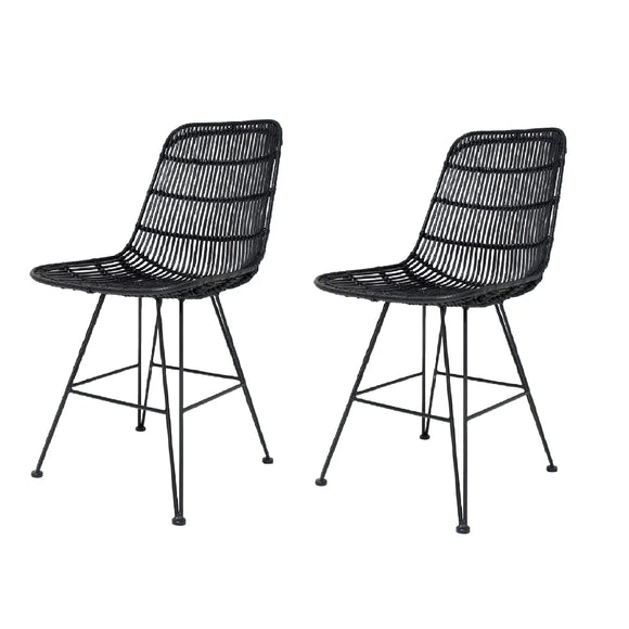 Kosmi - Lot de 2 chaises Noires Style Nature Aspect rotin en résine tressée et Pieds en métal