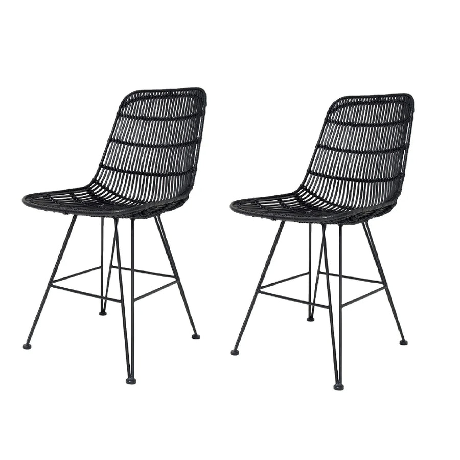 Kosmi - Lot de 2 chaises Noires Style Nature Aspect rotin en résine tressée et Pieds en métal Kosmi - Lot de 2 chaises Noires Style Nature Aspect rotin en résine tressée et Pieds en métal