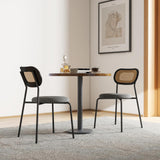 COSTWAY Lot de 2 Chaises de Salle à Manger en Rotin, Siège Ronde Rembourrée en Tissu de Lin, Design Cannage, Chaise Cuisine Hauteur d’Assise 46 cm, 4 Pieds en Métal, Style Bohême