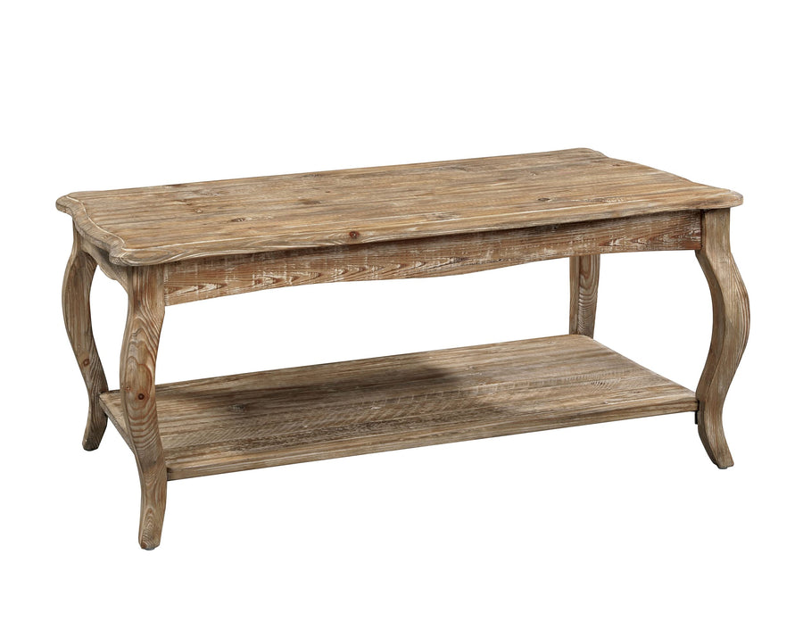 Austerity Table Basse en Bois recyclé avec étagère Ouverte, Finition Naturelle en Bois flotté, Meubles d'appoint pour Salon, Pieds incurvés, Bord festonné, Assemblage nécessaire