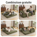 KOMHTOM Canapé-Lit Convertible Modulaire en Velours Côtelé, Canapé 3 Places, DIY Libre, Structure Métal, Porte-Gobelet et Rangement pour Petit Espace et Salon (Vert)